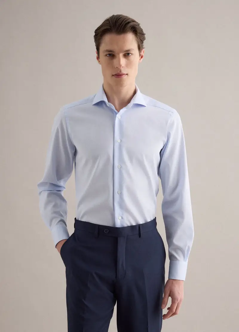 Camicia In Puro Cotone Azzurra Slim Fit No Iron, Uomo, Azzurro