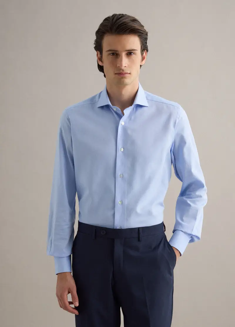 Camicia In Puro Cotone Azzurra Slim Fit, Uomo, Azzurro miniatura 2