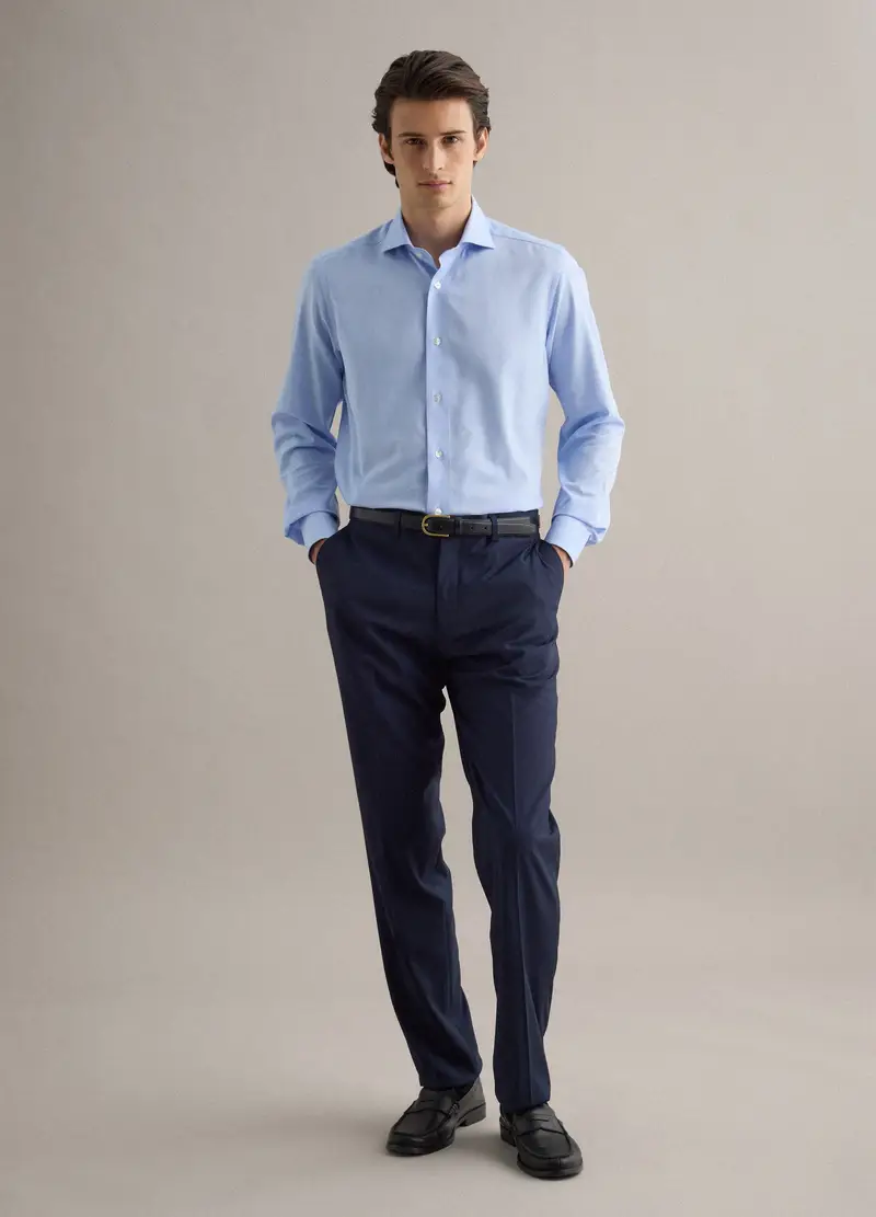 Camicia In Puro Cotone Azzurra Slim Fit, Uomo, Azzurro