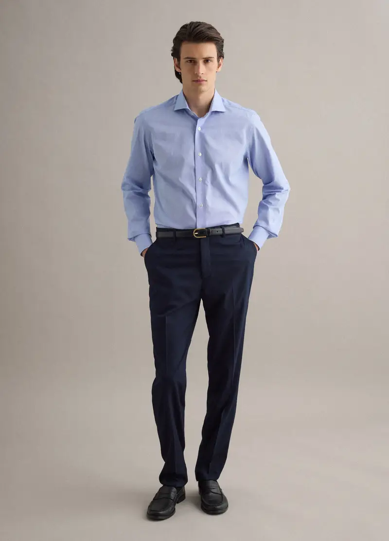 Camicia In Puro Cotone Azzurra Slim Fit, Uomo, Azzurro miniatura 2