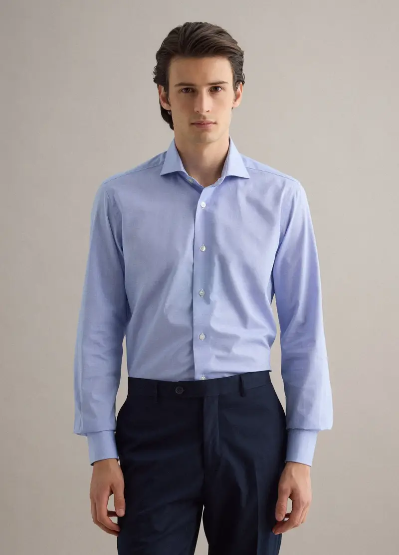 Camicia In Puro Cotone Azzurra Slim Fit, Uomo, Azzurro