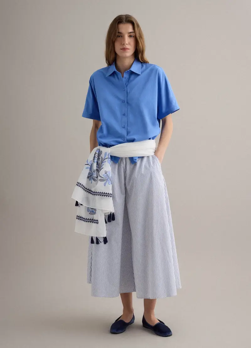 Camicia In Puro Cotone Azzurro Oversize Fit, Donna, Azzurro miniatura 2