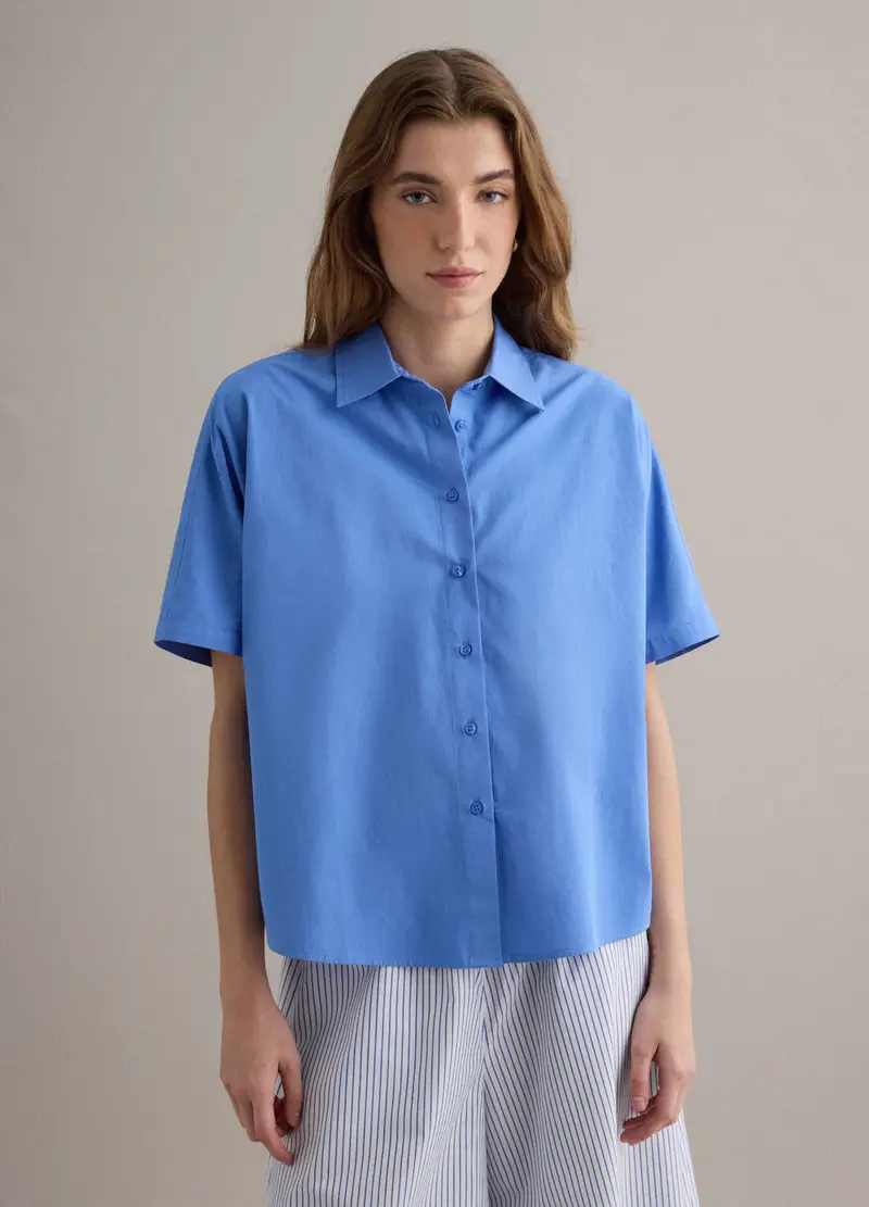 Camicia In Puro Cotone Azzurro Oversize Fit, Donna, Azzurro miniatura 3