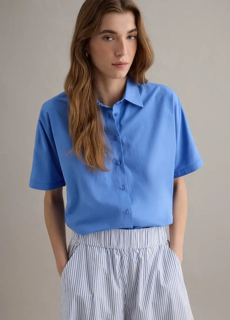 Camicia In Puro Cotone Azzurro Oversize Fit, Donna, Azzurro