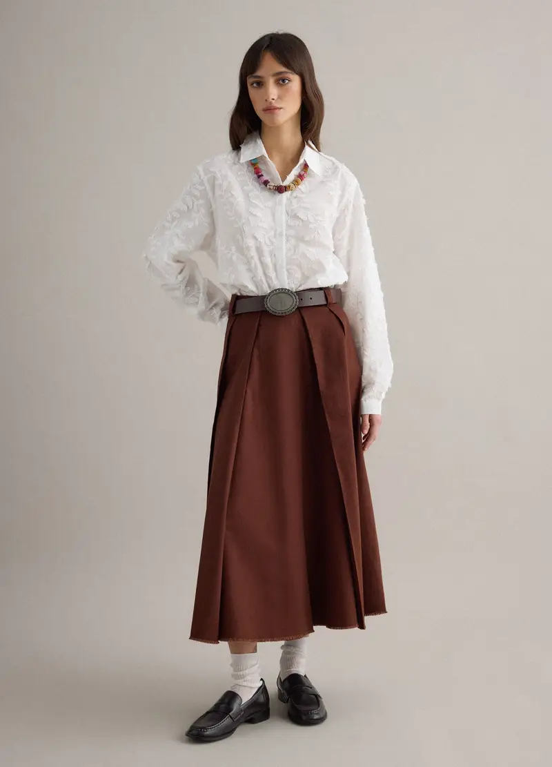 Camicia In Puro Cotone Bianca Oversize Fit Con Ricami Floreali, Donna, Bianco miniatura 2