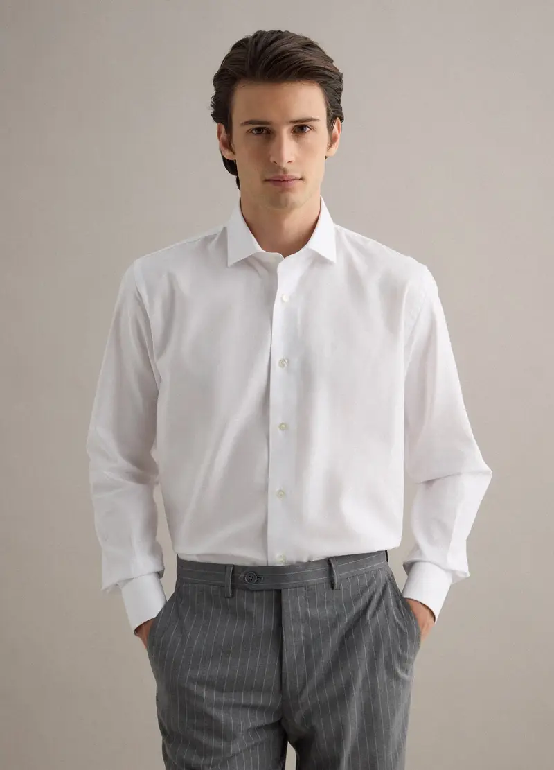 Camicia In Puro Cotone Bianca Regular Fit Easy Iron, Uomo, Bianco miniatura 2