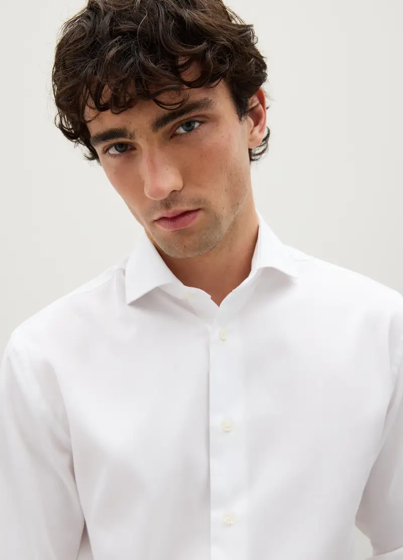 Camicia In Puro Cotone Bianca Regular Fit, Uomo, Bianco miniatura 3