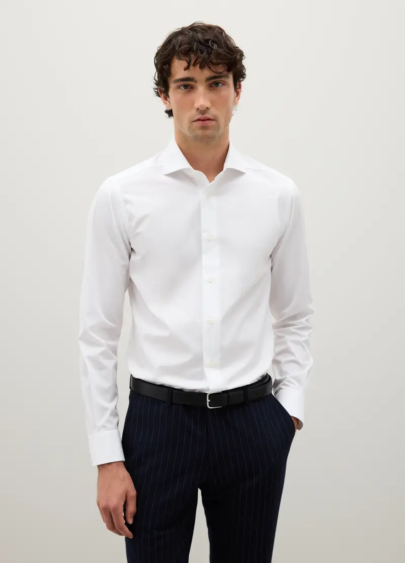 Camicia In Puro Cotone Bianca Slim Fit, Uomo, Bianco miniatura 2