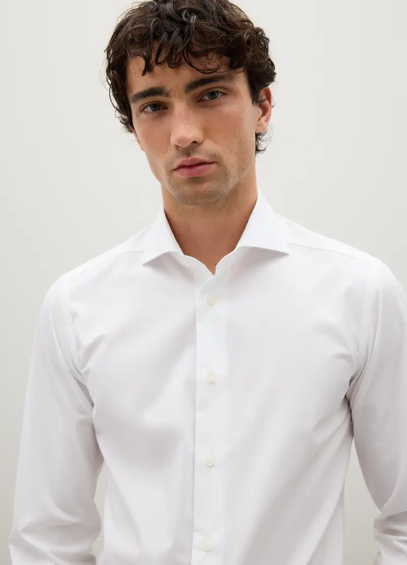 Camicia In Puro Cotone Bianca Slim Fit, Uomo, Bianco miniatura 3