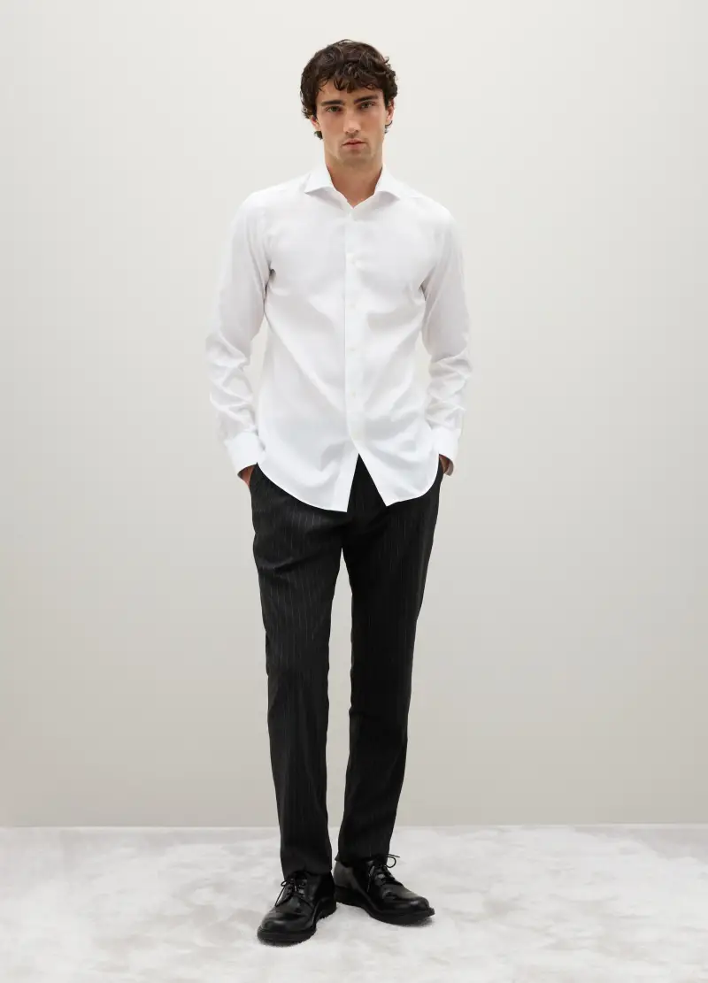 Camicia In Puro Cotone Bianca Slim Fit, Uomo, Bianco