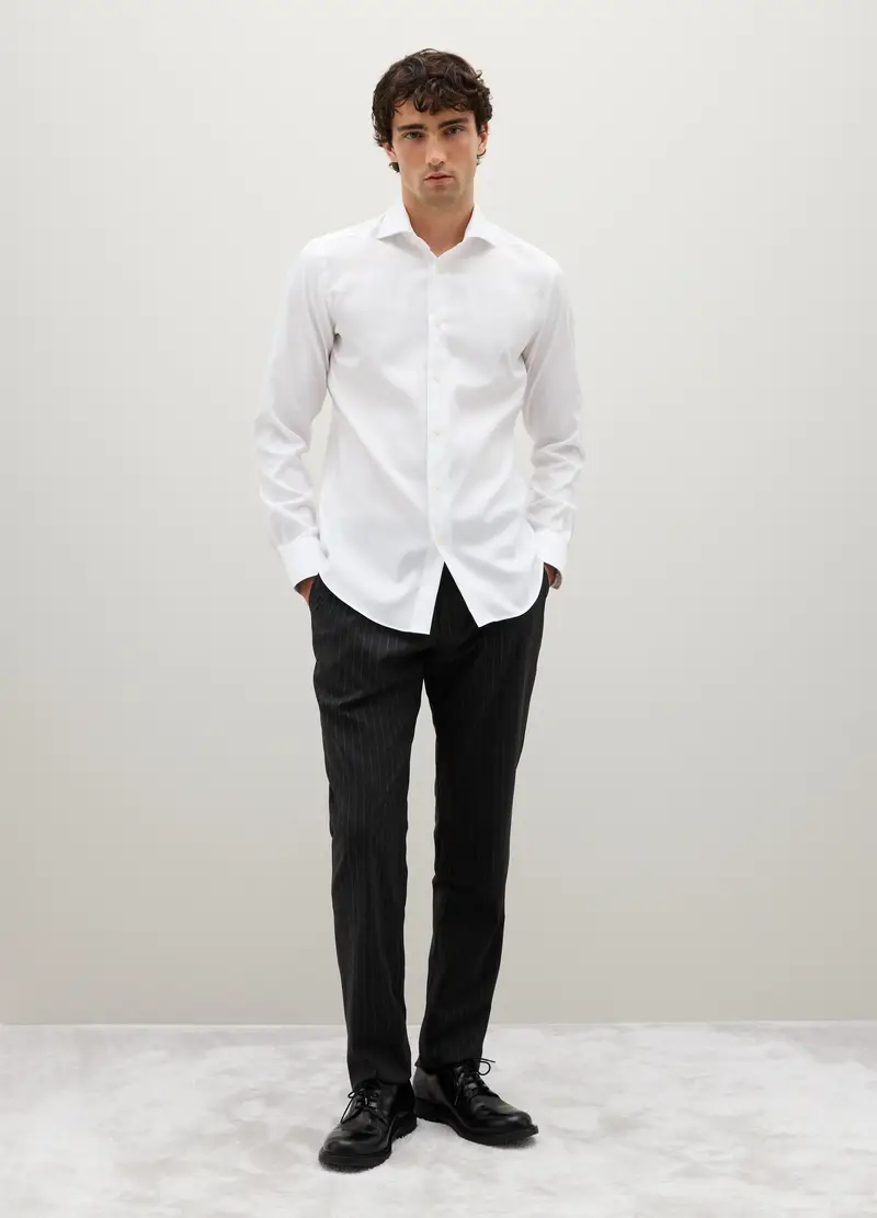 Camicia In Puro Cotone Bianca Slim Fit, Uomo, Bianco