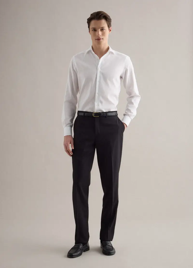 Camicia In Puro Cotone Bianca Slim Fit, Uomo, Bianco miniatura 2