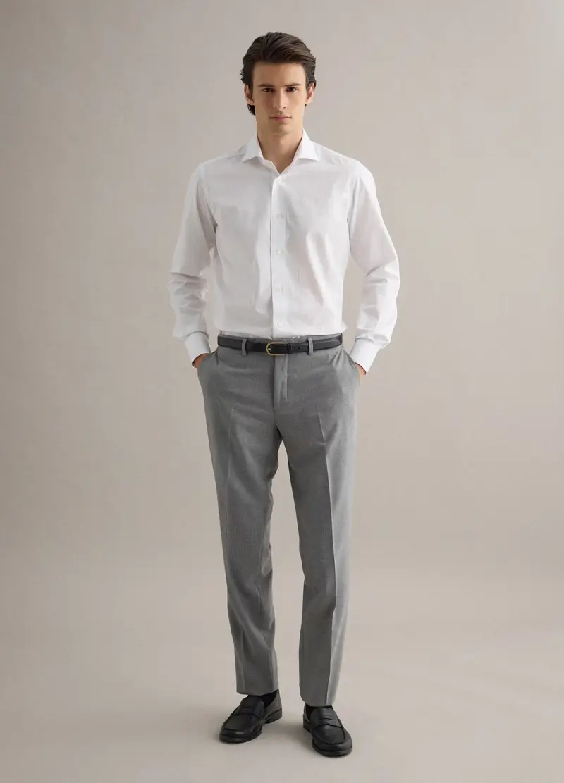 Camicia In Puro Cotone Bianca Slim Fit, Uomo, Bianco miniatura 2