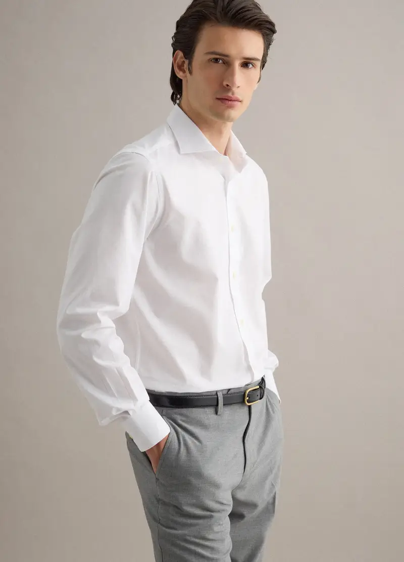 Camicia In Puro Cotone Bianca Slim Fit, Uomo, Bianco