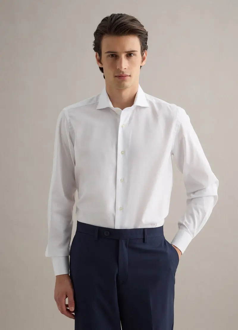 Camicia In Puro Cotone Bianca Slim Fit, Uomo, Bianco
