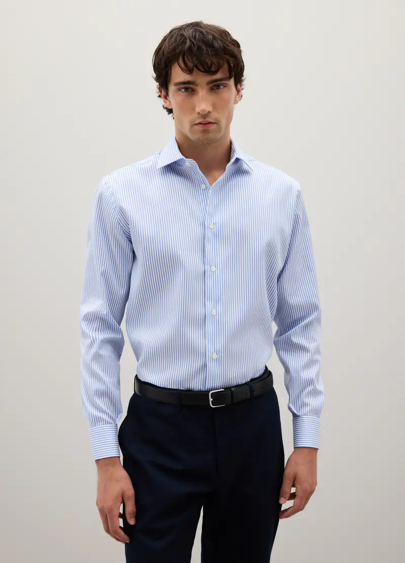 Camicia In Puro Cotone Blu A Righe Regular Fit, Uomo, Multicolor miniatura 2