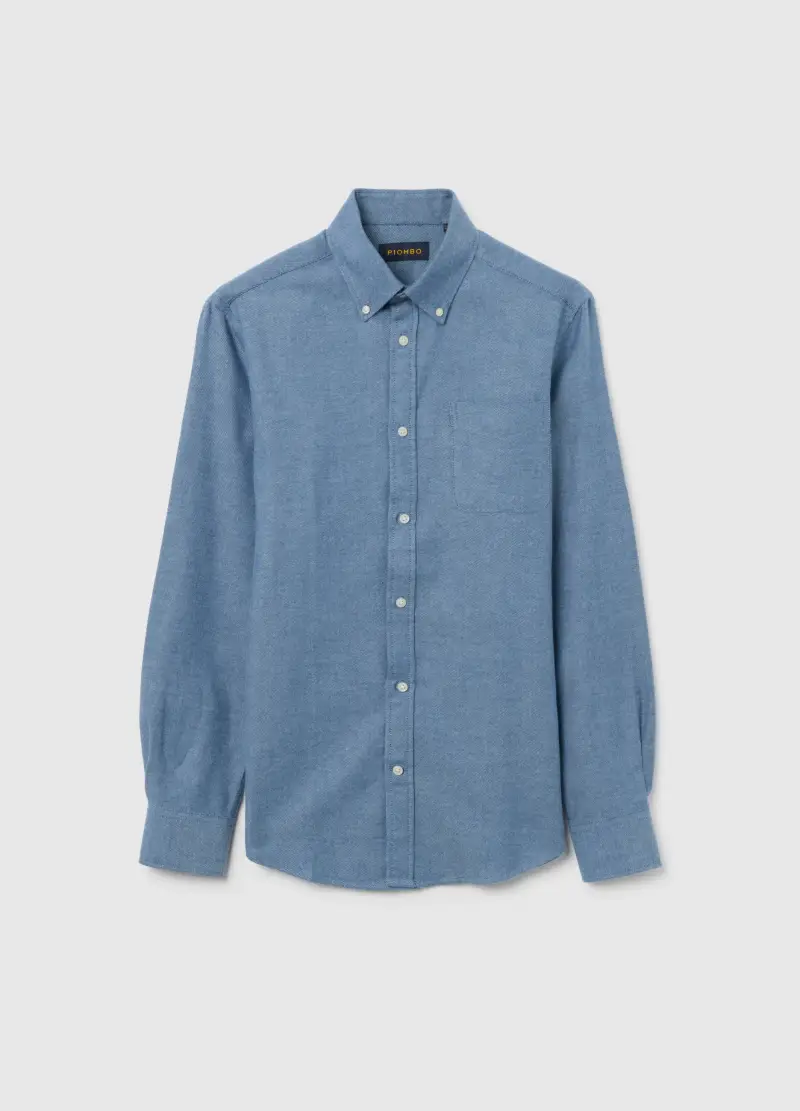 Camicia In Puro Cotone Blu Regular Fit In Flanella, Uomo, Blu