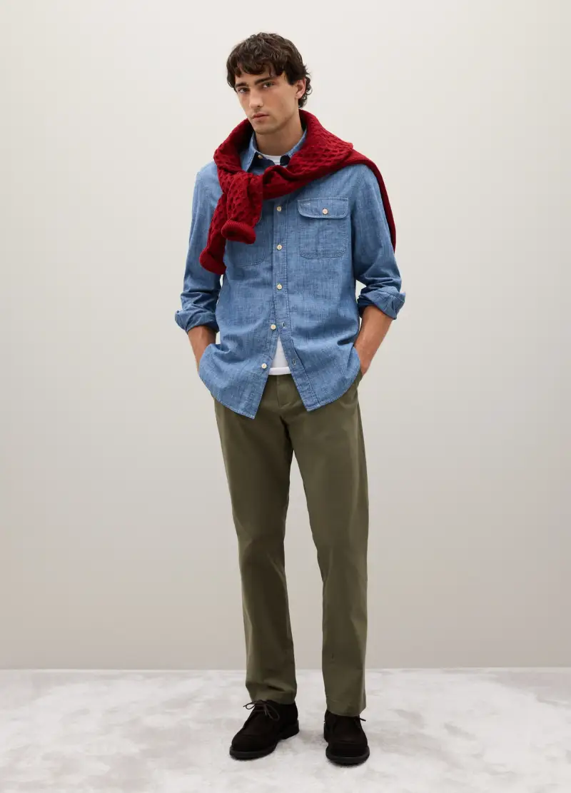 Camicia In Puro Cotone Blu Regular Fit, Uomo, Blu