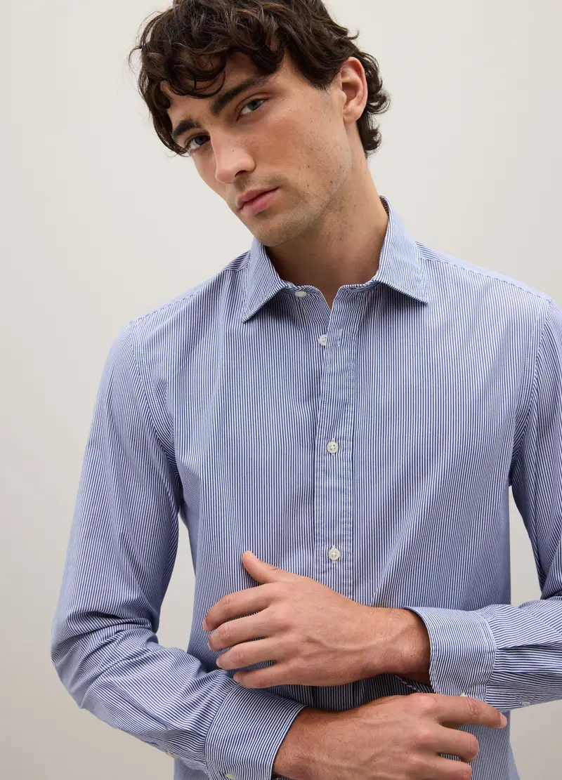PIOMBO, Camicia In Puro Cotone Blu Regular Fit, Uomo, Blu, Taglia: S miniatura 2