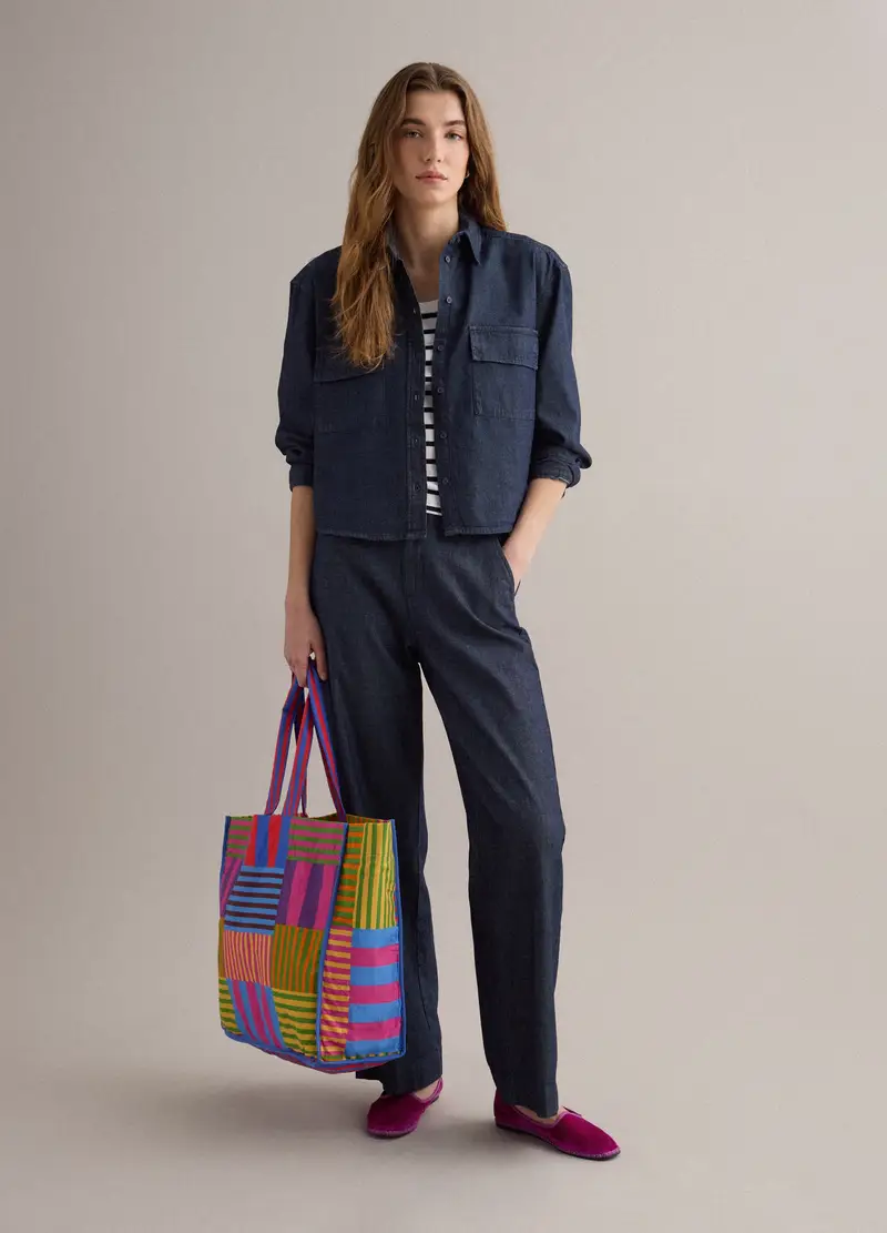 Camicia In Puro Cotone Denim Blu Regular Fit, Donna, Denim miniatura 2