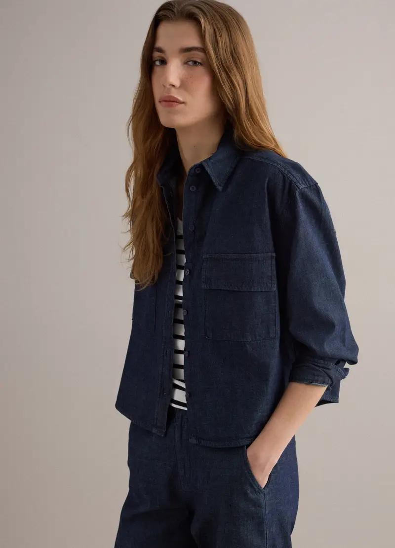 Camicia In Puro Cotone Denim Blu Regular Fit, Donna, Denim