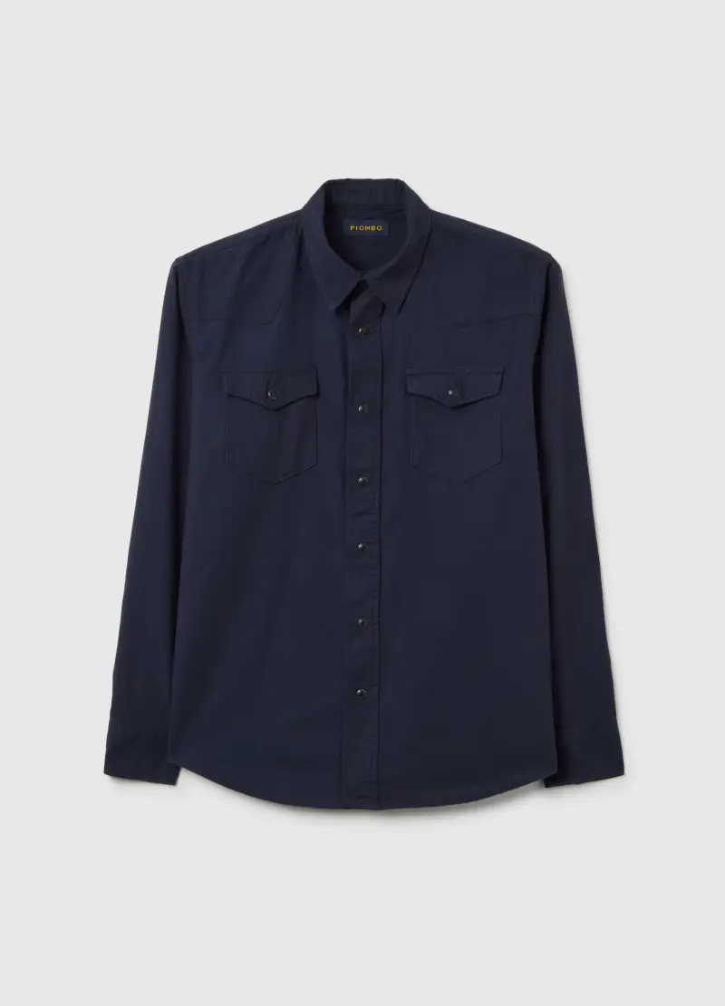 Camicia In Puro Cotone E Flanella Blu Regular Fit, Uomo, Blu