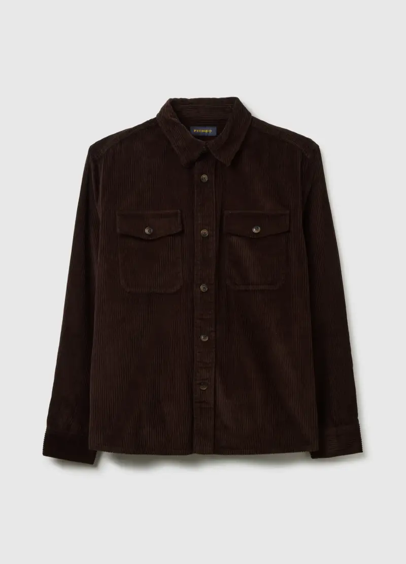 Camicia In Puro Cotone E Velluto A Coste Marrone Con Vestibilità Over, Uomo, Marrone
