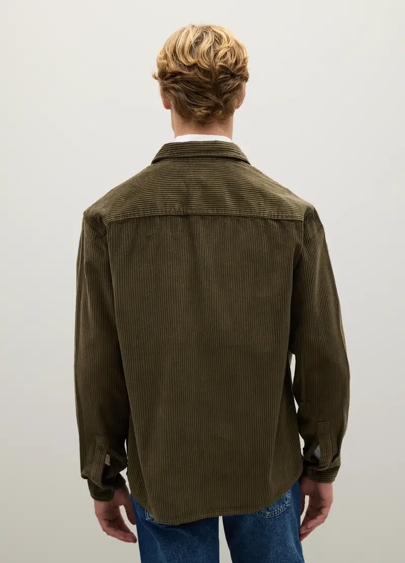 Camicia In Puro Cotone E Velluto A Coste Verde Con Vestibilità Over, Uomo, Verde miniatura 3