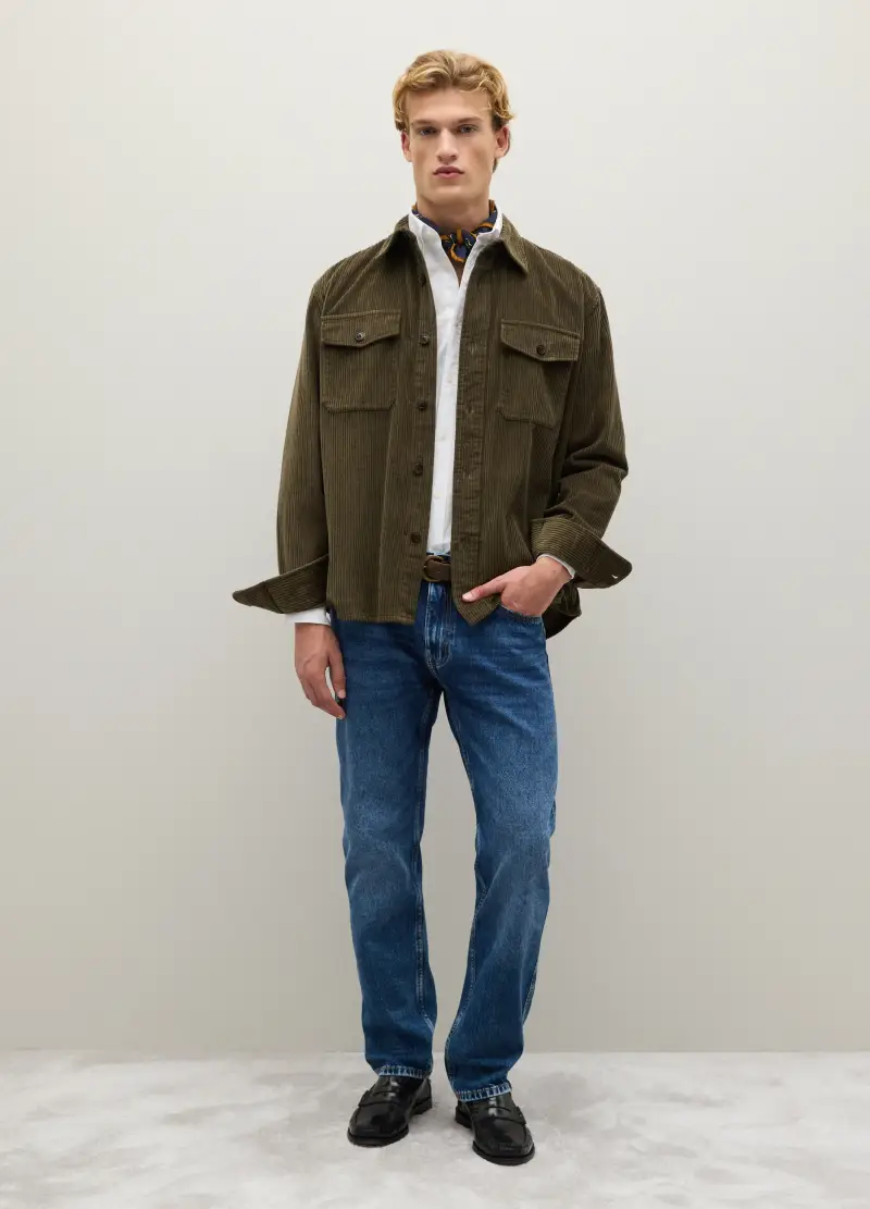 Camicia In Puro Cotone E Velluto A Coste Verde Con Vestibilità Over, Uomo, Verde