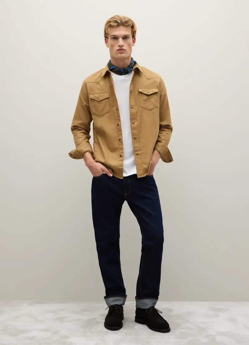 Camicia In Puro Cotone Marrone Regular Fit, Uomo, Marrone