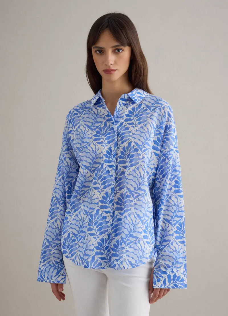 Camicia In Puro Cotone Multicolor Regular Fit Con Motivo Floreale, Donna, Multicolor miniatura 2