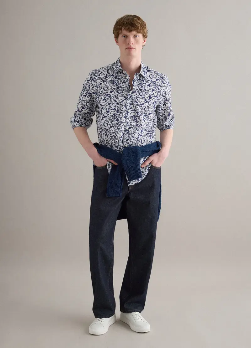 Camicia In Puro Cotone Multicolor Regular Fit Con Motivo Floreale, Uomo, Multicolor miniatura 2