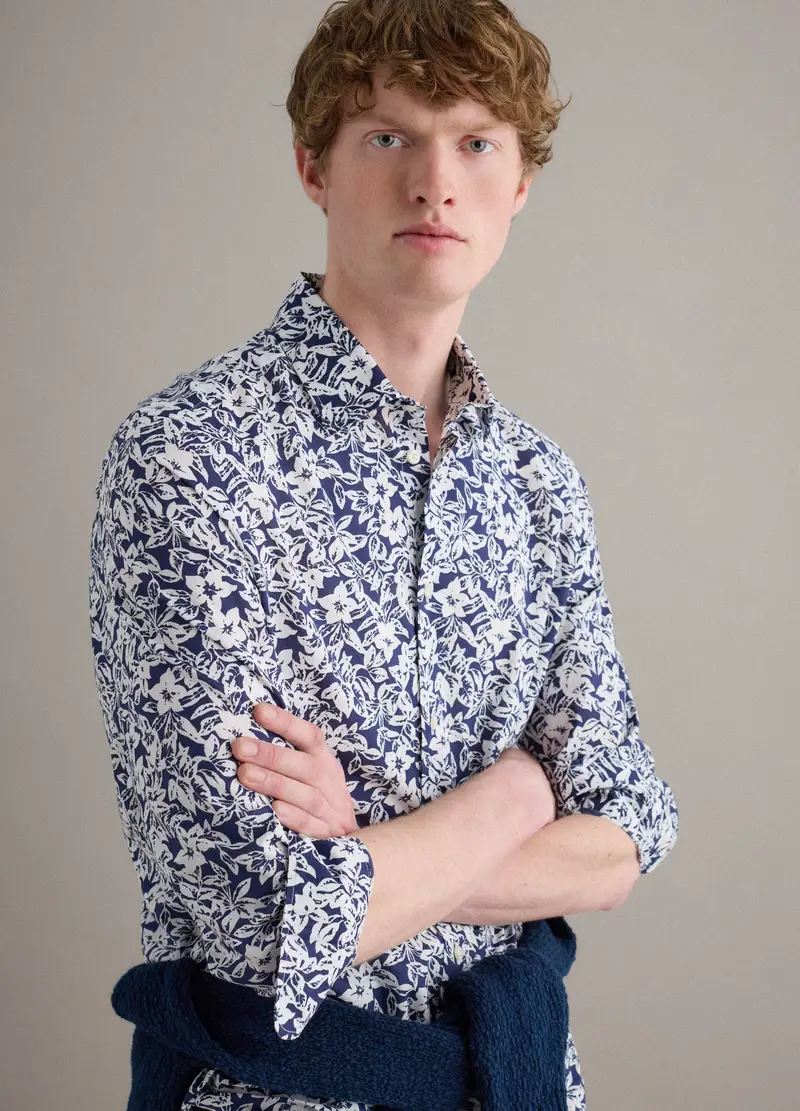 Camicia In Puro Cotone Multicolor Regular Fit Con Motivo Floreale, Uomo, Multicolor miniatura 3