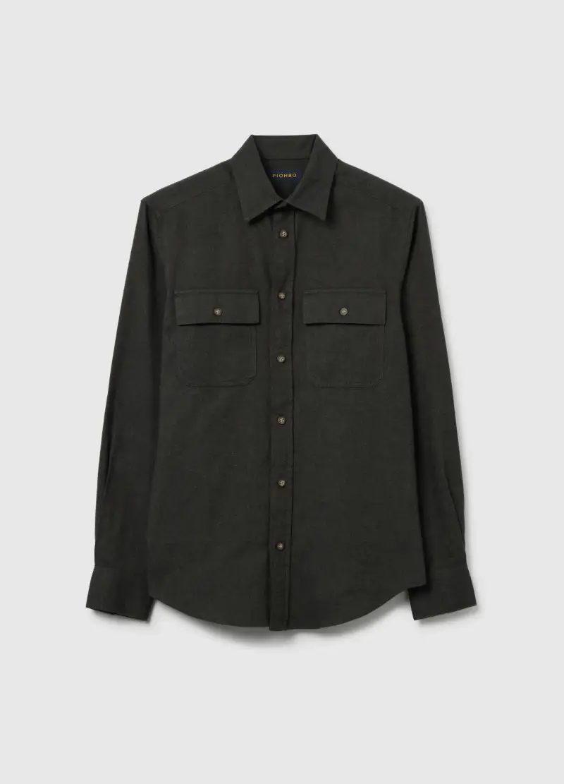 Camicia In Puro Cotone Nero Regular Fit Con Tasche, Uomo, Nero