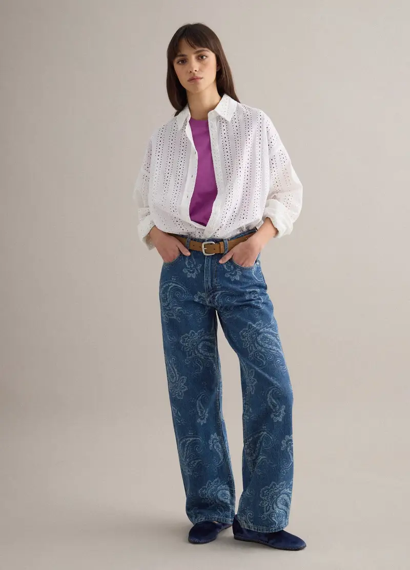 Camicia In Puro Cotone Sangallo Bianca Regular Fit Con Design Traforato, Donna, Bianco miniatura 2