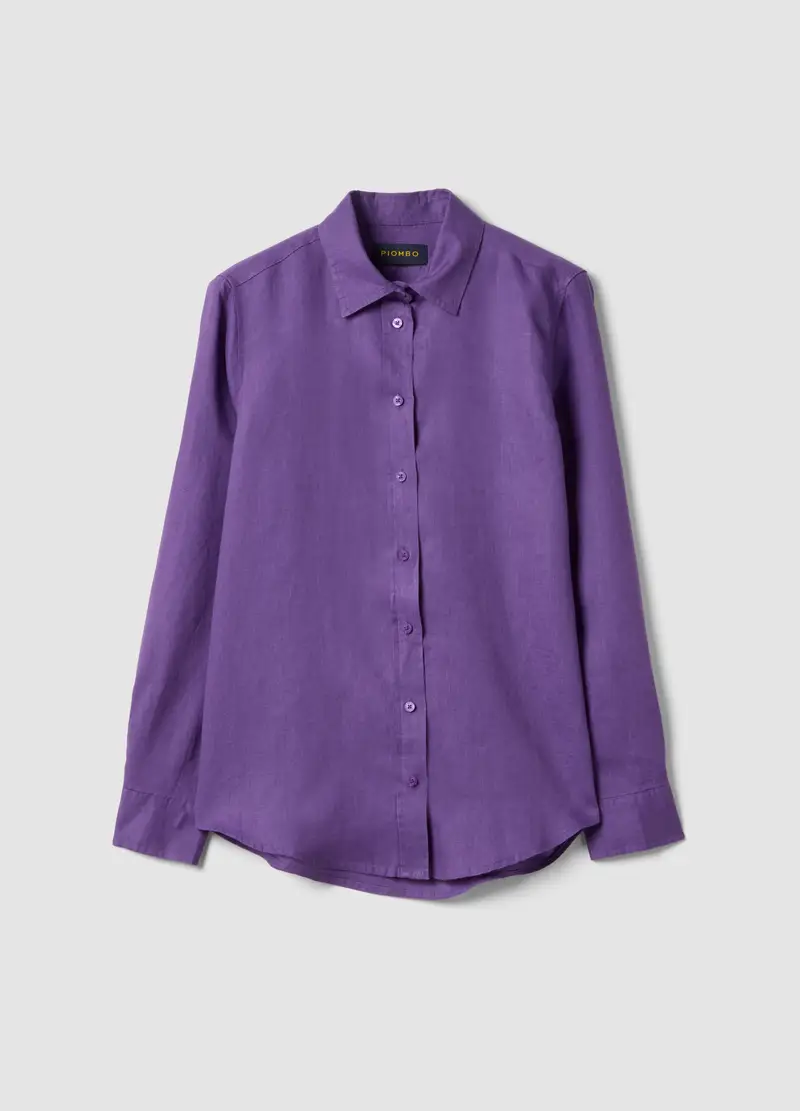 Camicia In Puro Lino Viola Regular Fit, Donna, Viola