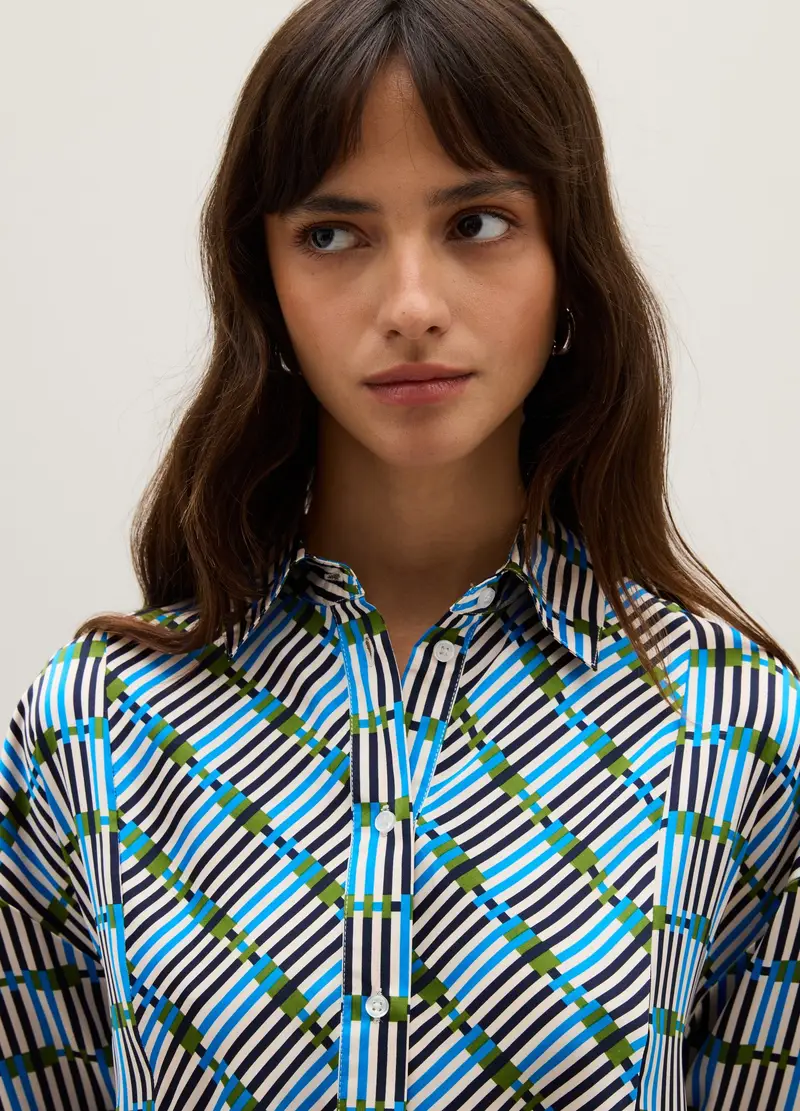 PIOMBO, Camicia In Tessuto Elasticizzato Bianca E Blu Regular Fit, Donna, Multicolor, Taglia: XS