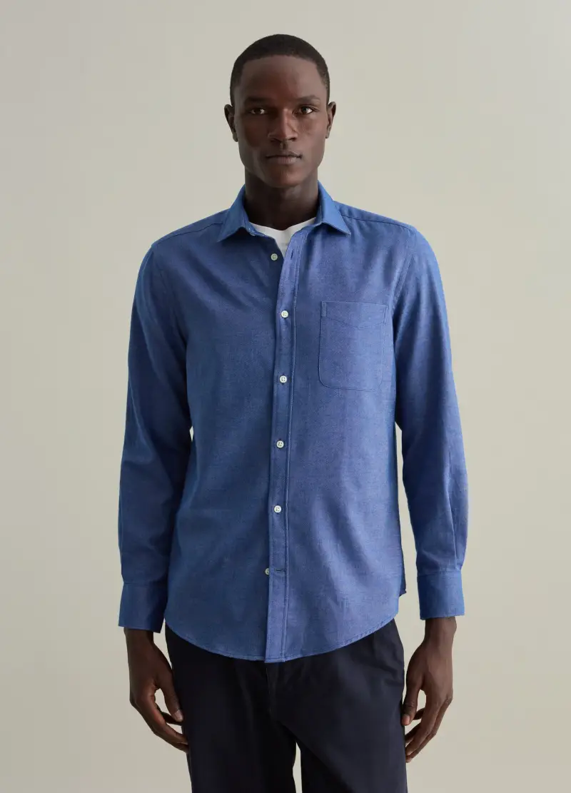 Camicia In Twill Di Cotone Con Tasca, Uomo, Blu miniatura 2