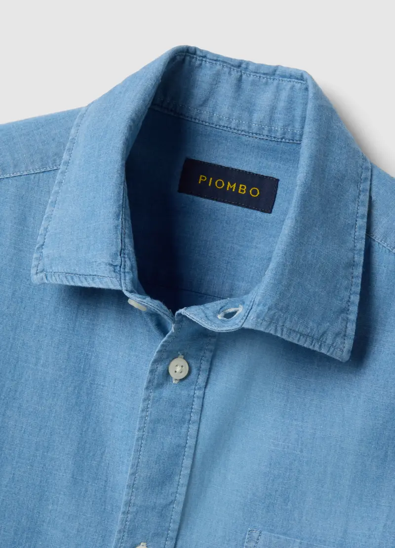 Camicia Lavaggio Chiaro In Puro Cotone, Uomo, Denim miniatura 2