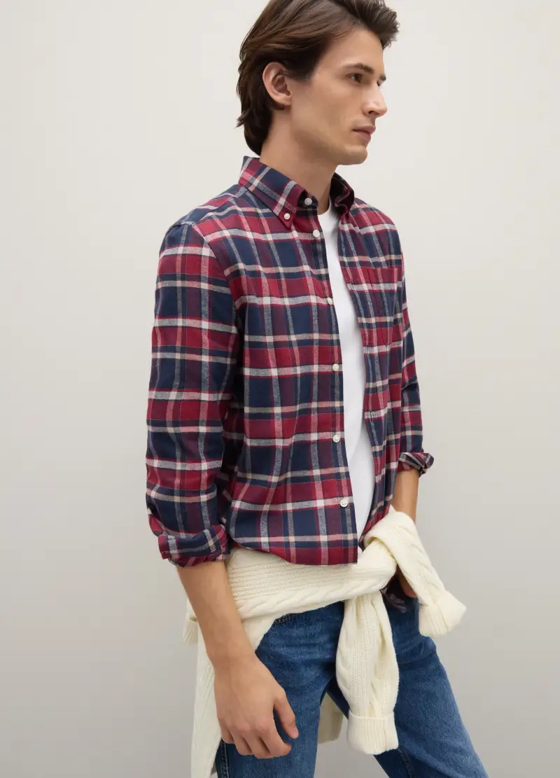 Camicia Maniche Lunghe Multicolor In Puro Cotone Regular Fit A Quadri, Uomo, Multicolor