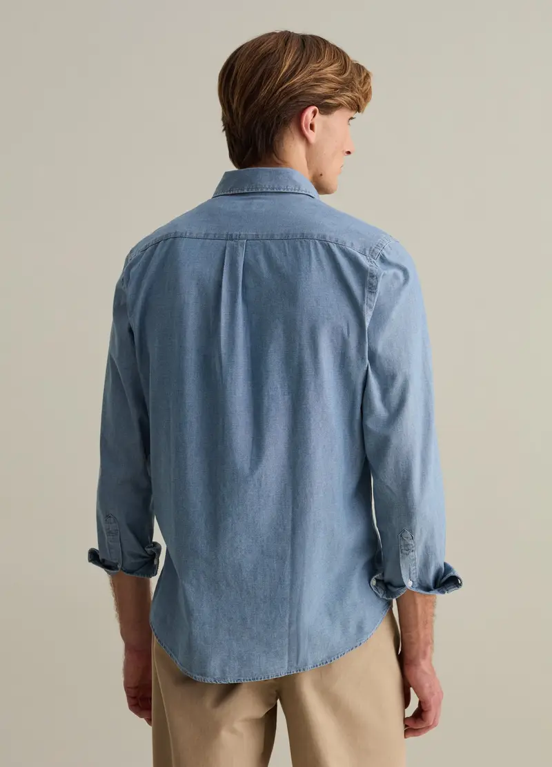 PIOMBO, Camicia Regular Fit In Cotone Chambray, Uomo, Blu, Taglia: S miniatura 2