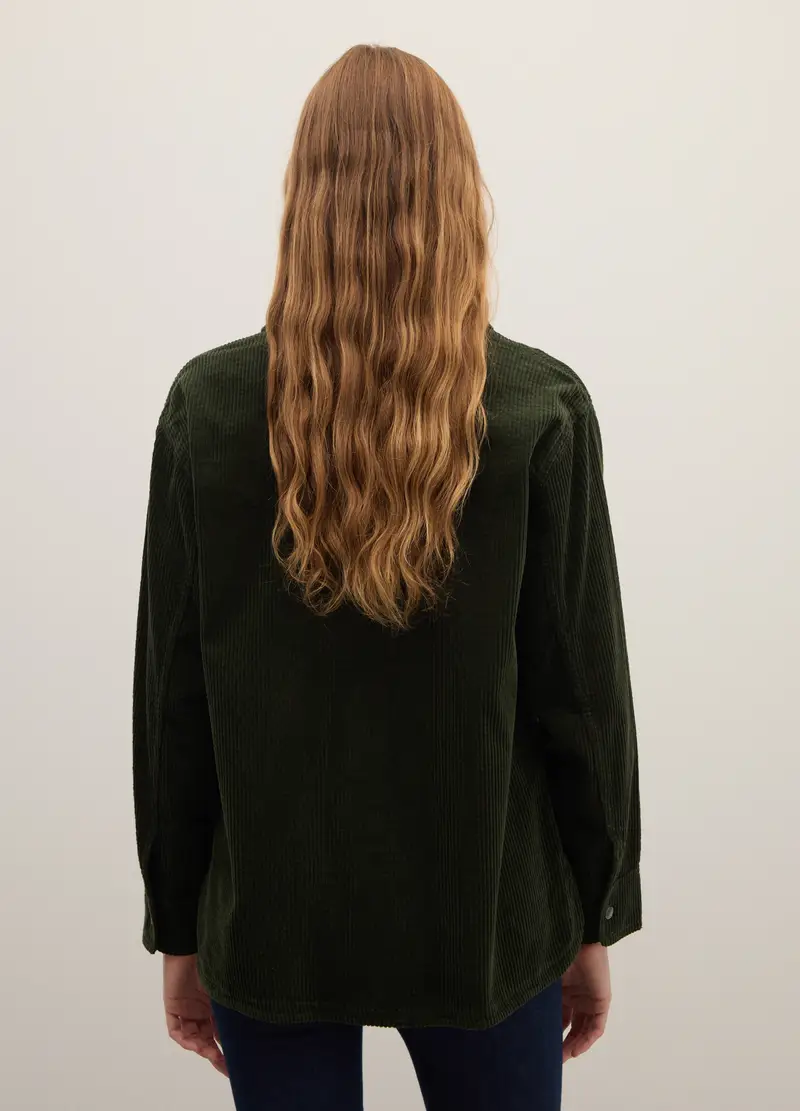 Camicia Verde In Puro Cotone Regular Fit A Coste, Donna, Verde miniatura 3