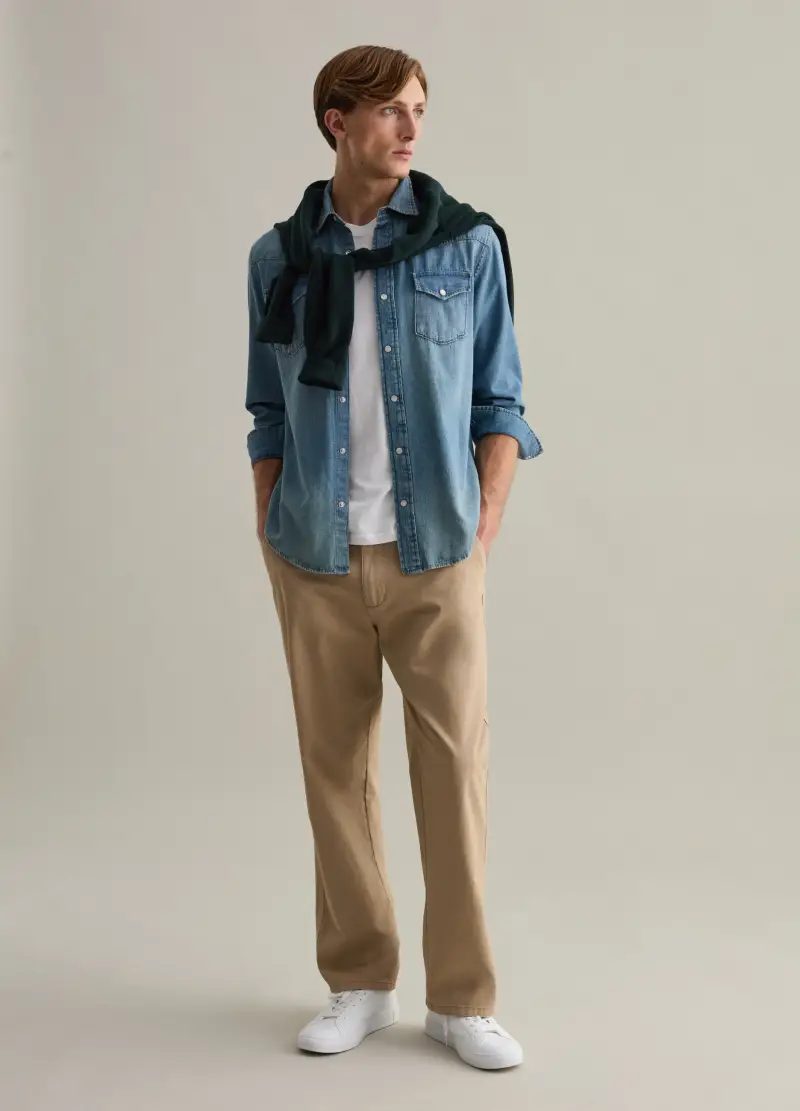 Camicia Western In Denim Con Bottoni Perlati, Uomo, Denim