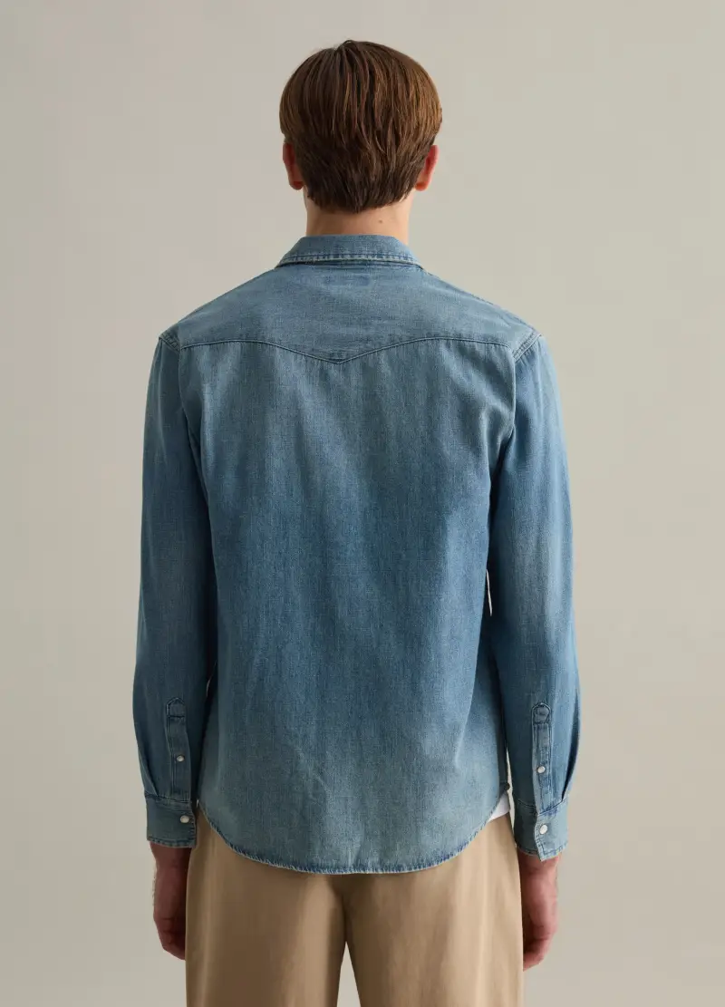 Camicia Western In Denim Con Bottoni Perlati, Uomo, Denim miniatura 3