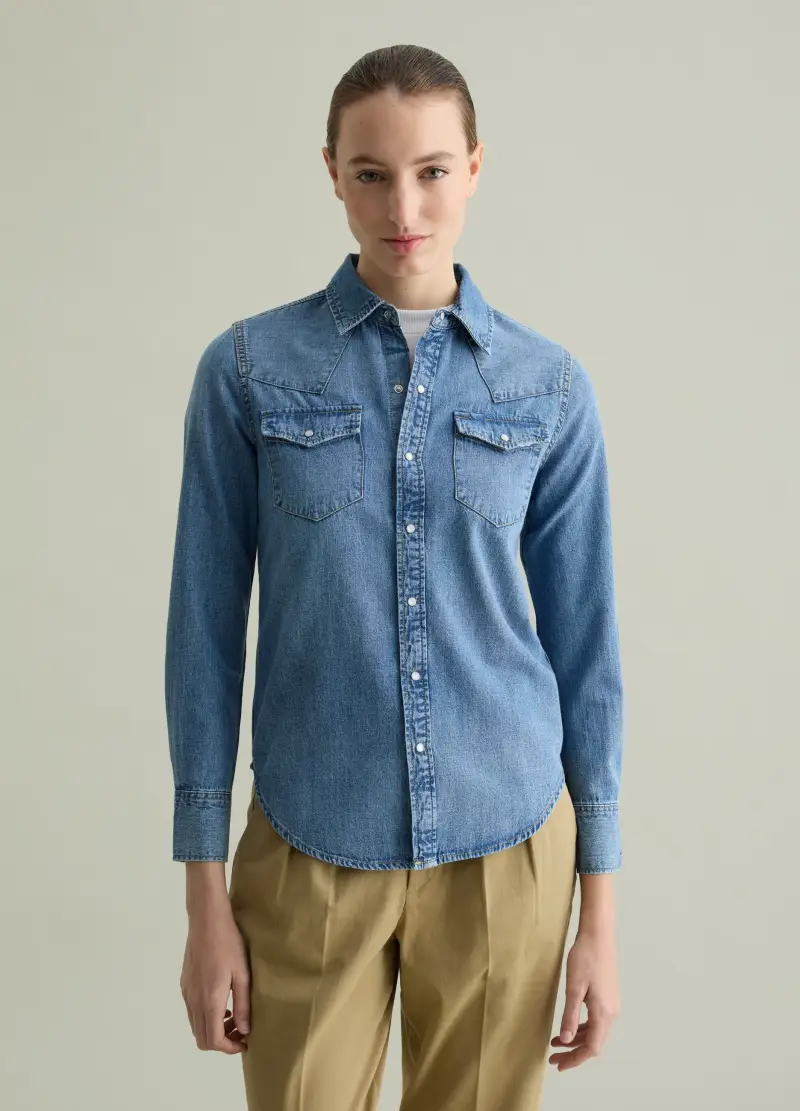 Camicia Western In Denim, Donna, Denim miniatura 2