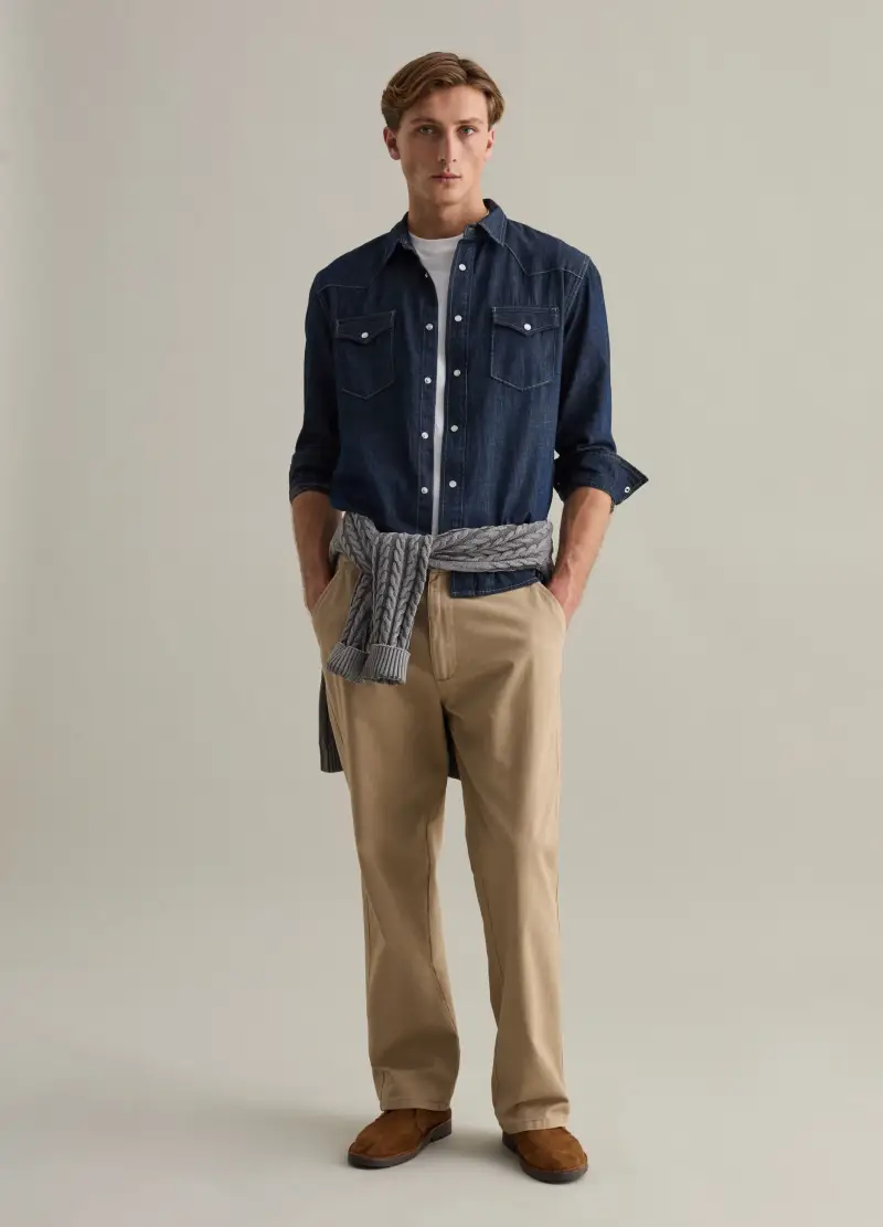 Camicia Western In Denim Rinsed, Uomo, Denim