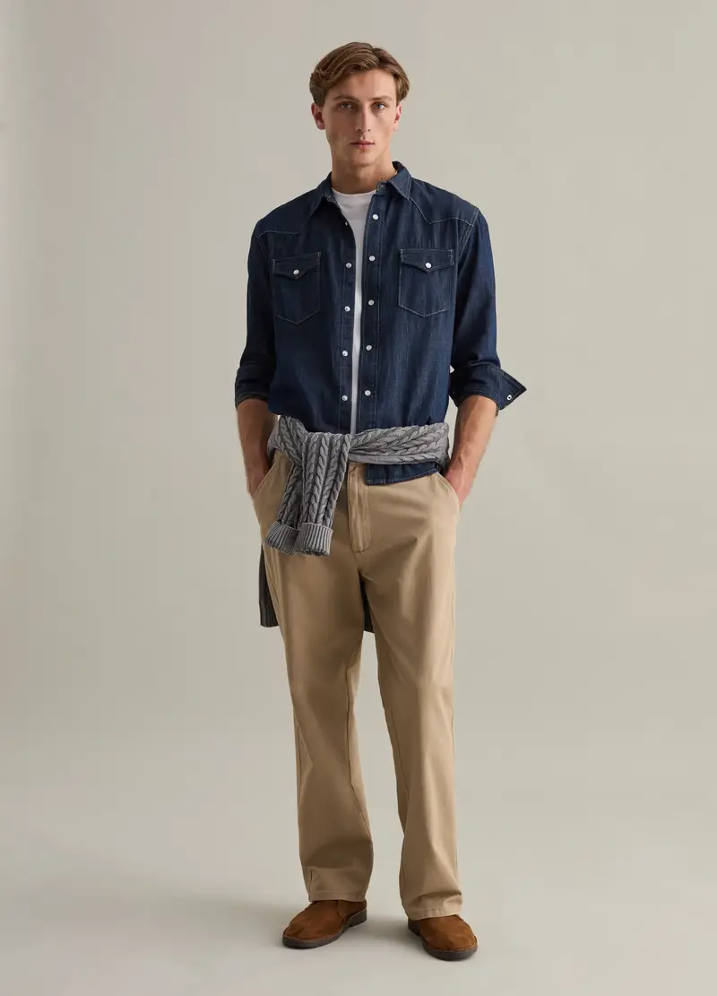 Camicia Western In Denim Rinsed, Uomo, Denim