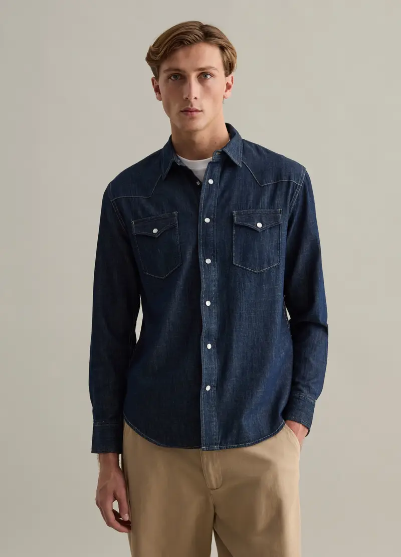 Camicia Western In Denim Rinsed, Uomo, Denim miniatura 2