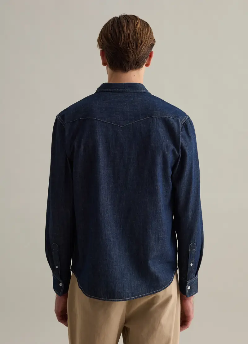 Camicia Western In Denim Rinsed, Uomo, Denim miniatura 3