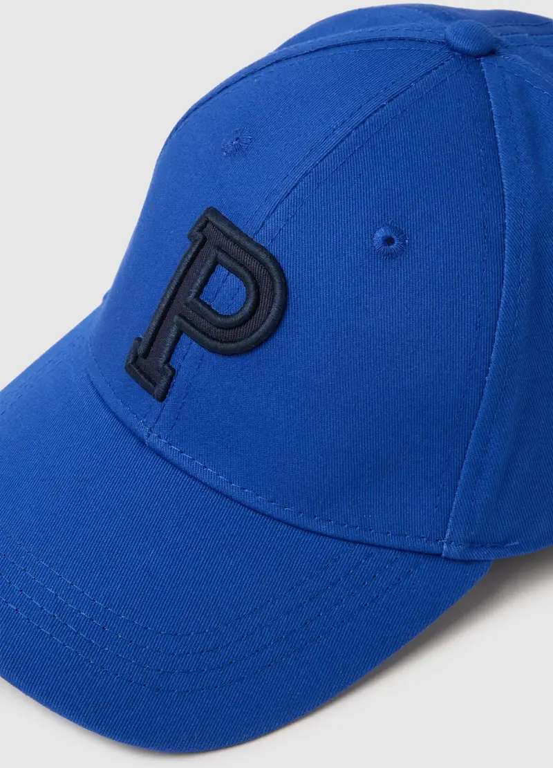 Cappello In Puro Cotone Blu Con Visiera Regolabile E P Ricamata, Uomo, Blu miniatura 3